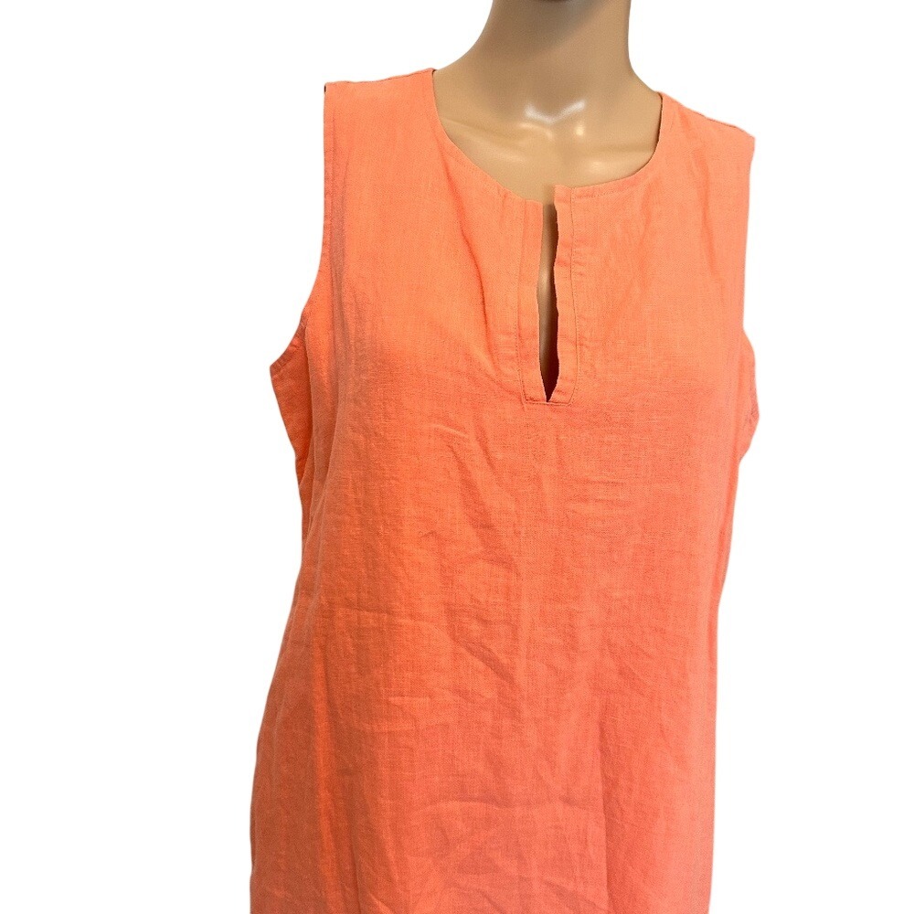 Tommy Bahama Two Palms Linen Shift‎ Dress Coral M/M 8-10 V-Neck Sleeveless - Picture 2 of 5